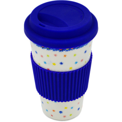 Polish Pottery Travel Mug 6&quot; Colorful Night