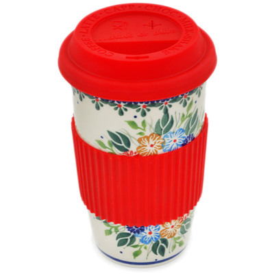 Polish Pottery Travel Mug 6&quot; Summer Bunch