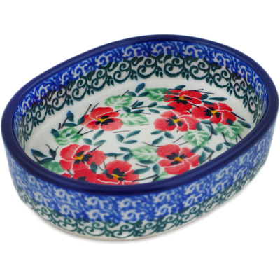 Polish Pottery Tray 0&quot; Red Pansy