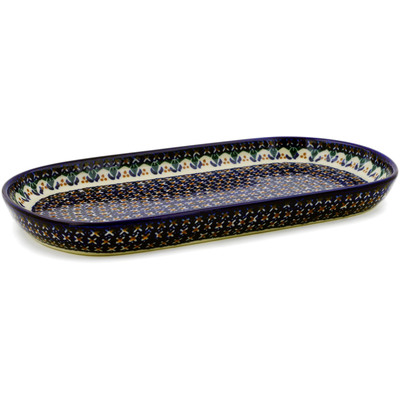 Polish Pottery Tray 11&quot; Blue Cress UNIKAT