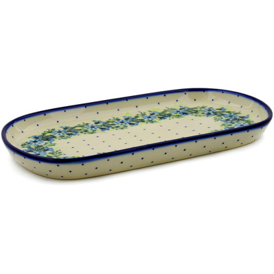 Polish Pottery Tray 11&quot; Blue Wreath