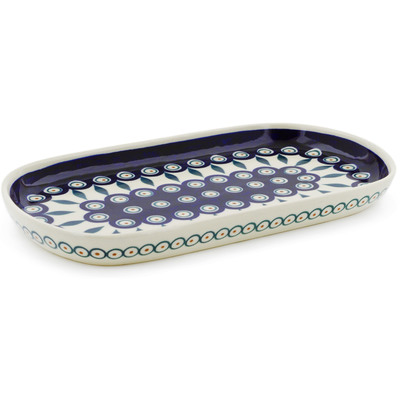 Polish Pottery Tray 11&quot; Peacock