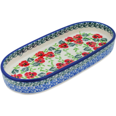 Polish Pottery Tray 8&quot; Delicate Red Flowers