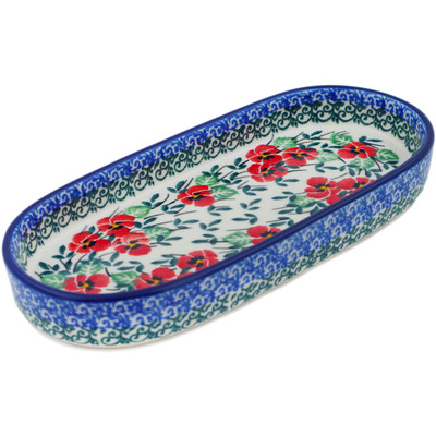 Polish Pottery Tray 8&quot; Red Pansy