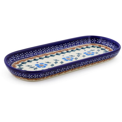 Polish Pottery Tray 9&quot; Blue Cornflower