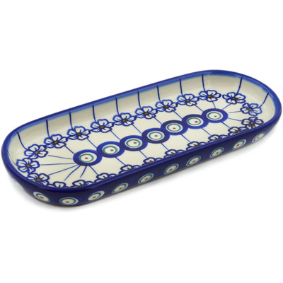 Polish Pottery Tray 9&quot; Flowering Peacock