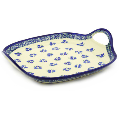 Polish Pottery Tray with Handles 10&quot; Forget Me Not Dots