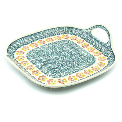 Polish Pottery Tray with Handles 10&quot; Garden Gladiolus