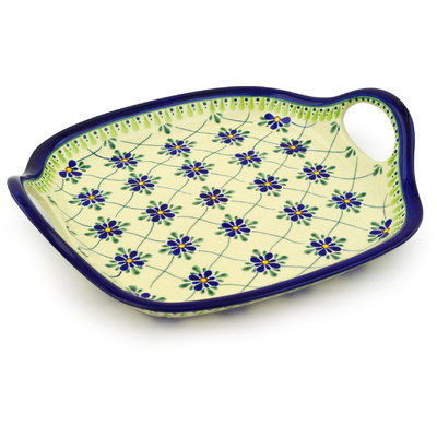 Polish Pottery Tray with Handles 10&quot; Gingham Trellis