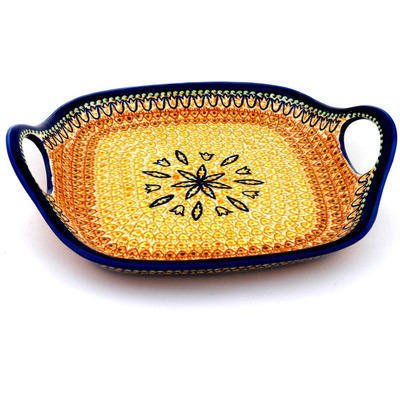 Polish Pottery Tray with Handles 10&quot; Golden Tulip UNIKAT