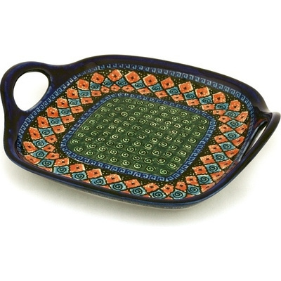 Polish Pottery Tray with Handles 10&quot; Harlequin UNIKAT