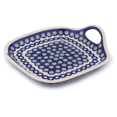 Polish Pottery Tray with Handles 10&quot; Traditional Peacock
