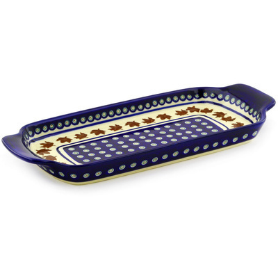 Polish Pottery Tray with Handles 12-inch Autumn Leaves