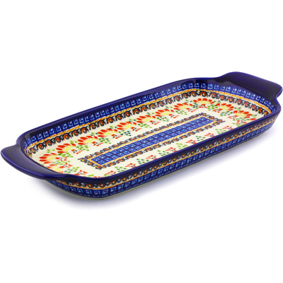 Polish Pottery Tray with Handles 12-inch Blooming Red