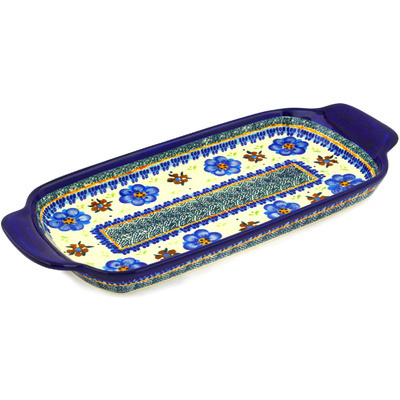 Polish Pottery Tray with Handles 12-inch Circle The Garden UNIKAT