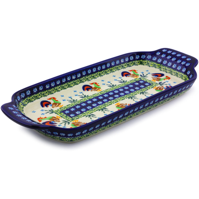 Polish Pottery Tray with Handles 12-inch Country Rooster UNIKAT