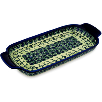 Polish Pottery Tray with Handles 12-inch Emerald Forest