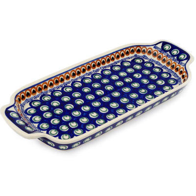 Polish Pottery Tray with Handles 12-inch Eyes Of The Peacock