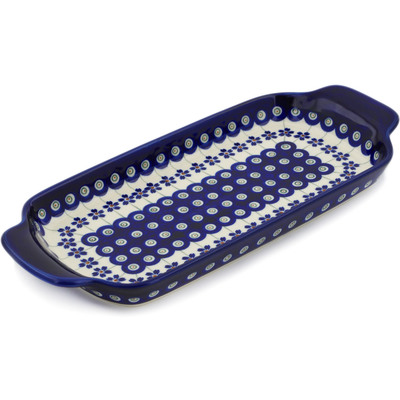 Polish Pottery Tray with Handles 12-inch Flowering Peacock