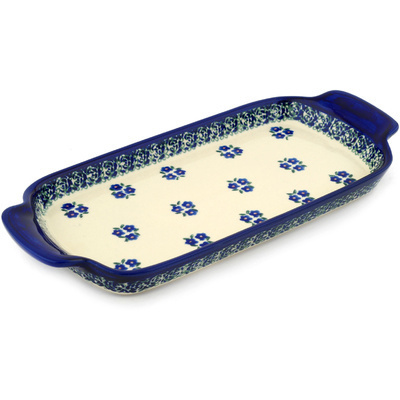 Polish Pottery Tray with Handles 12-inch Forget Me Not Dots