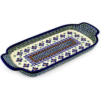 Polish Pottery Tray with Handles 12-inch Gingham Flowers