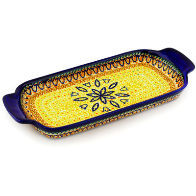 Polish Pottery Tray with Handles 12-inch Golden Tulip UNIKAT