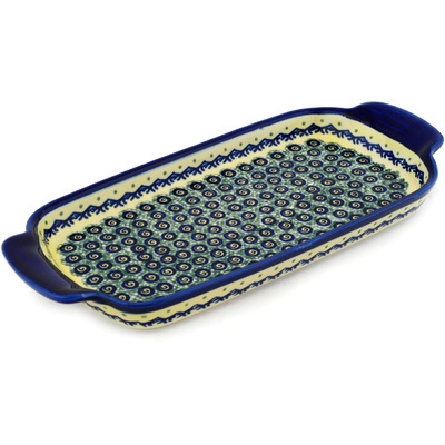 Polish Pottery Tray with Handles 12-inch Peacock Bumble Bee