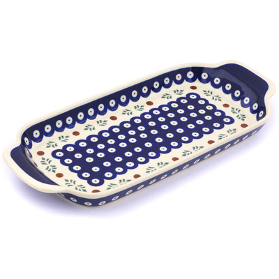 Polish Pottery Tray with Handles 12-inch Peacock Hollies