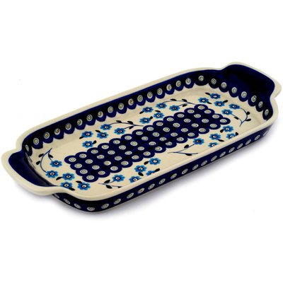 Polish Pottery Tray with Handles 12-inch Peacock Poppies
