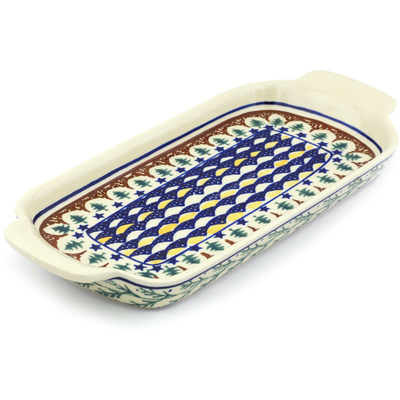Polish Pottery Tray with Handles 12-inch Pine Boughs