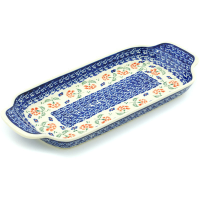 Polish Pottery Tray with Handles 12-inch Poppies In The Wind