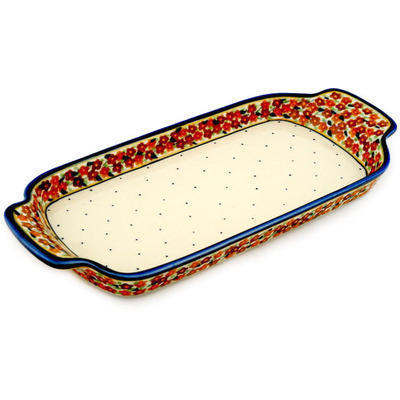Polish Pottery Tray with Handles 12-inch Russett Floral