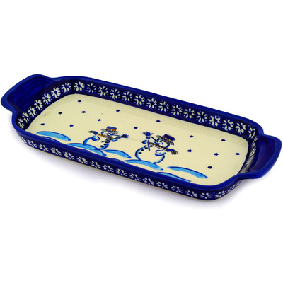 Polish Pottery Tray with Handles 12-inch Snow Buddies