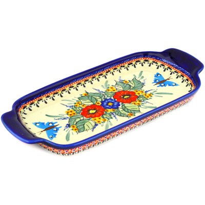 Polish Pottery Tray with Handles 12-inch Spring Splendor UNIKAT