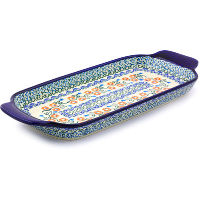 Polish Pottery Tray with Handles 12-inch Tulip Vines