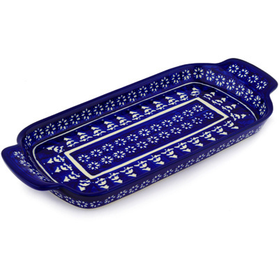 Polish Pottery Tray with Handles 12-inch Winter Night