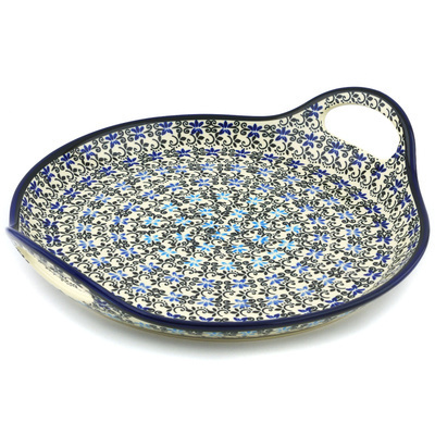 Polish Pottery Tray with Handles 13&quot; Black And Blue Lace