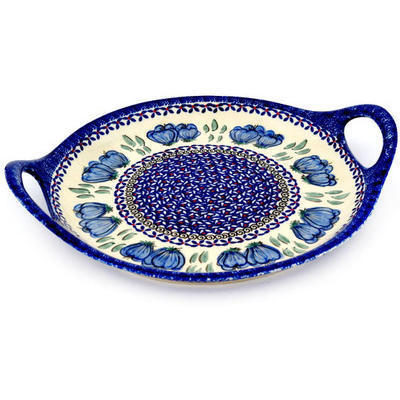 Polish Pottery Tray with Handles 13&quot; Blue Bulbs