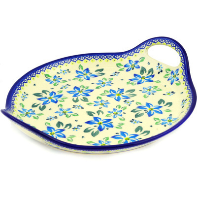 Polish Pottery Tray with Handles 13&quot; Blue Clematis