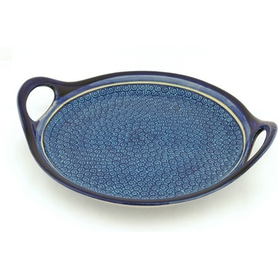 Polish Pottery Tray with Handles 13&quot; Blue Galaxy