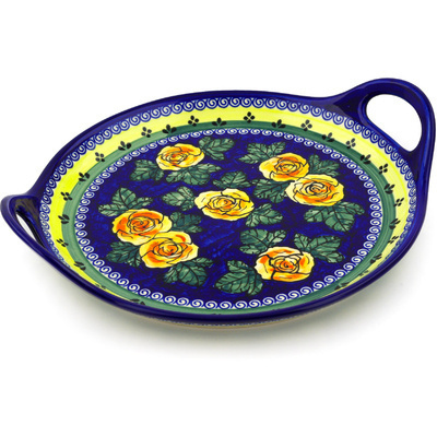 Polish Pottery Tray with Handles 13&quot; Cabbage Roses