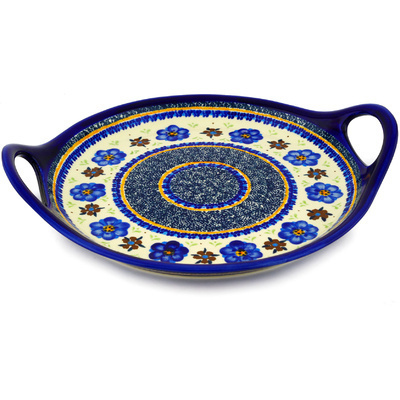 Polish Pottery Tray with Handles 13&quot; Circle The Garden UNIKAT