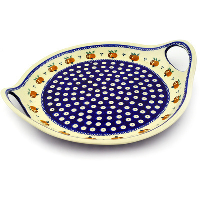Polish Pottery Tray with Handles 13&quot; Country Apple Peacock