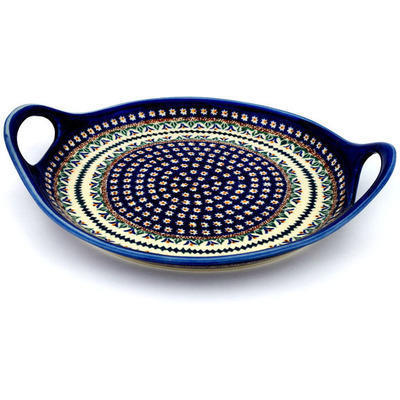 Polish Pottery Tray with Handles 13&quot; Floral Peacock UNIKAT