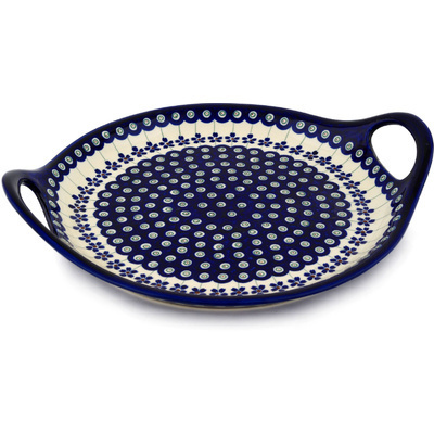 Polish Pottery Tray with Handles 13&quot; Flowering Peacock