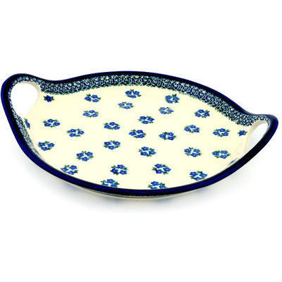 Polish Pottery Tray with Handles 13&quot; Forget Me Not Dots