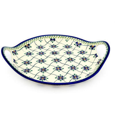 Polish Pottery Tray with Handles 13&quot; Gingham Trellis