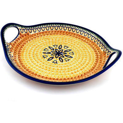 Polish Pottery Tray with Handles 13&quot; Golden Tulip UNIKAT
