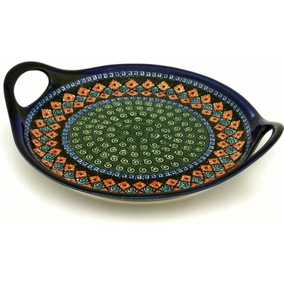 Polish Pottery Tray with Handles 13&quot; Harlequin UNIKAT