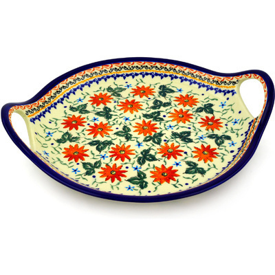 Polish Pottery Tray with Handles 13&quot; Mexican Flame UNIKAT